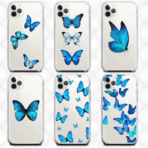 Cute Butterfly Purple Blue Fundas Phone Case Transparent Case For Iphone 6 6s 7 8 Plus XR X XS XSmax 11 12 Pro Mini Max
