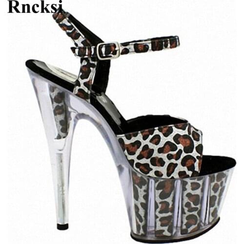 Rncksi New Classic Crystal Sandals Leopard 15CM Sexy Super High Heel Platforms Pole Dance / Performance / Star / Model Shoes