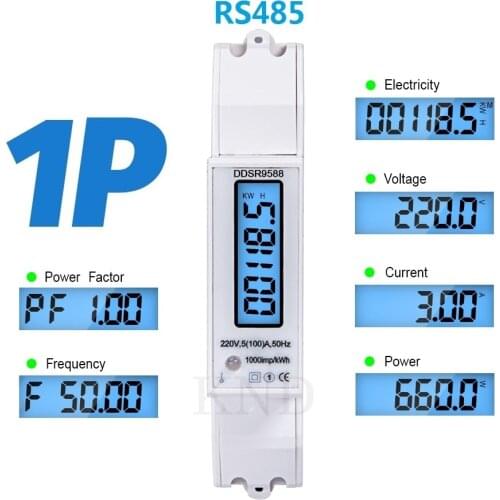 RS485 220V/230V 5(100A) 50/60Hz Din Rail Single Phase Modbus-RTU Power Consumption kWh Watt Counter Electric Energy Meter
