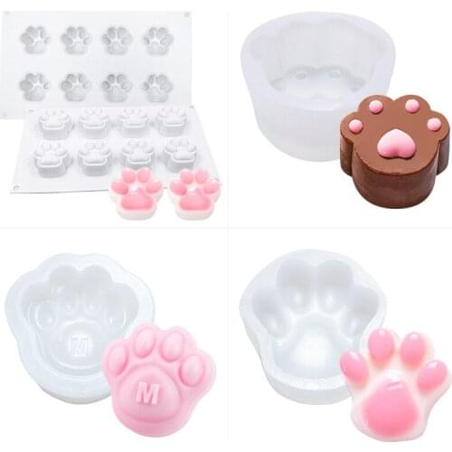 Cats Paw Silicone Mold 8 Pieces Cats Dogs Paw Mousse Cake Mold Ice Cream Jelly Silica Gel Chocolate Mold M004