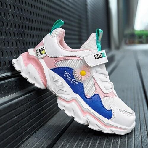 Sport Girls Sneakers Childrten Shoes For Kids Casual Shoes Breathable Mesh Hook&Loop Student School Footwear Running Trainers