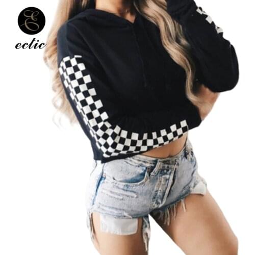 Sweatshirt Crop Top Poleron Mujer 2021 Korean Oversized Hoodie Checkerboard Patchwork Pullover Plaid Long Sleeve Hoodies Women