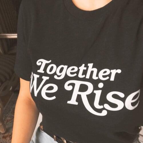Vintage Women T Shirt Together We Rise Letter Print Graphic Gothic Cotton Short Sleeve Tee Feminist Grunge Style Egirl Y2k Cloth