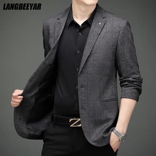 High End New Designer Brand Plaid Casual Fashion Jacquard Elegant Blazer Jacket Slim Stylish Trendy Suit Coat Mens Clothes