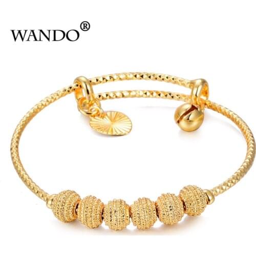 WANDO 1pcs/lot Gold Color Bangle&bracelet for Girls/Baby/boy Round bracelet Childrens bracelet Jewelry Child Christmas Gifts