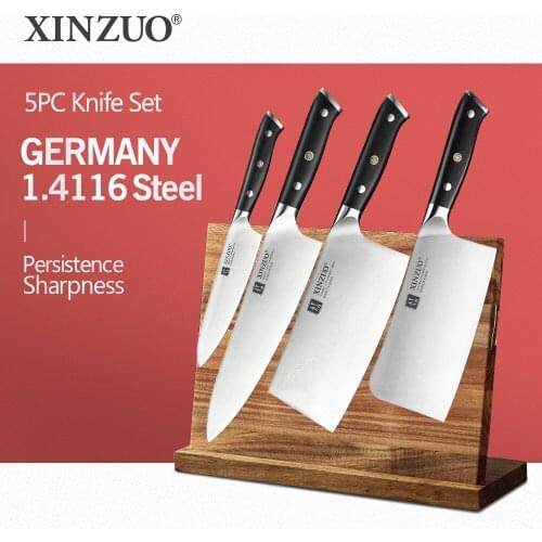 XINZUO 5PCS Knives Set Stainless Steel Chopper Bone Utility Magnetic Knife Holder Santoku Utility Cut Meat Knives Cooking Tools