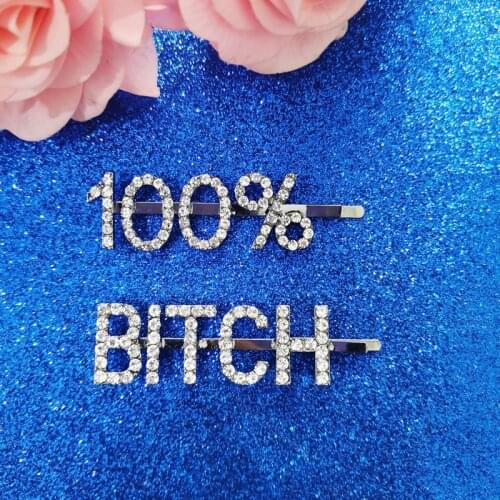 Words Hair Clips "100% BITCH" 2pcs/set Letter Hair Pins Hairslide Unique Gift