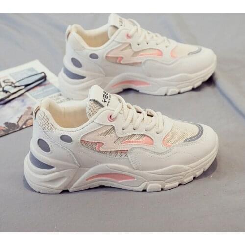 2021 Women Lace Up Sneakers Woman Mixed Color Vulcanized Female Platform Mesh Breathable Sport Shoes Ladies Casual Footwear