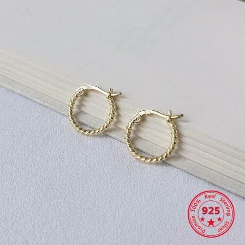 Korea Hot Style Pure 925 Sterling Silver Earrings for Women Delicate Fashion Gold Twist Stud Earrings Jewelry