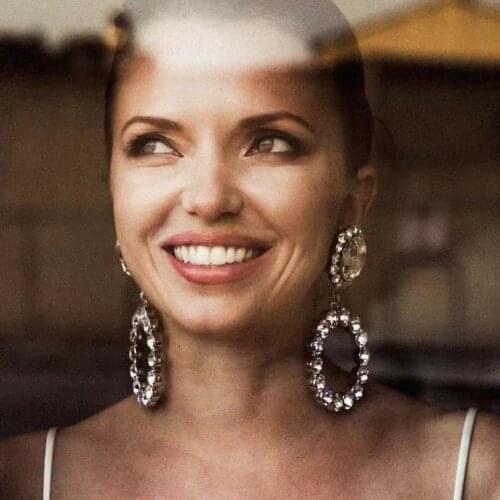 JIJIAWENHUA Summer Trend New Products Womens Large Rhinestone Drop Earrings Dinner Party Fashion Jewelry Accessories