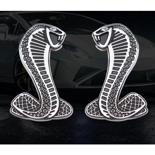 1pcs FashionMetal 3D Mustang Snake Cobra logo car front grill emblem Side Fender Rear Trunk sticker Badge for Mustang Shelby GT
