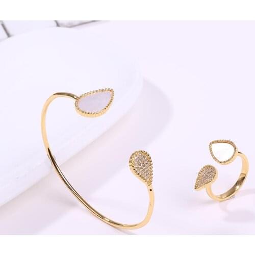 2021 Original Fashion Gorgeous Bangle & Ring Set Shell Zircon Sweet Romatic Cuff Bracelet Adjustable Ring Temperament Jewelry