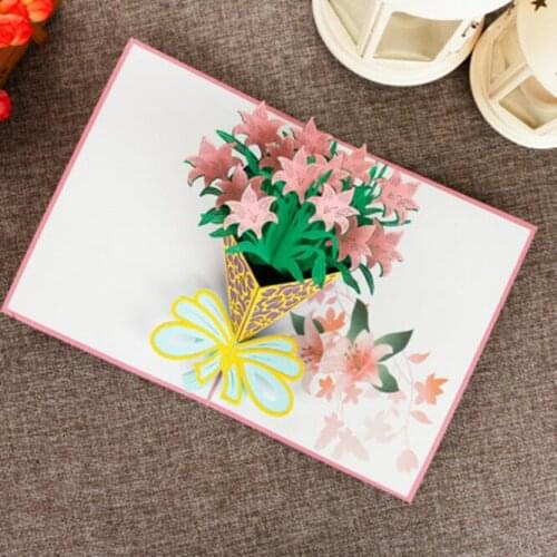 3PCS Creative Gift 3D Pop-Up Cards Mothers Day Gifts Card Carnation Flowers Sympathy Greeting Cards for Mother Birthday Card