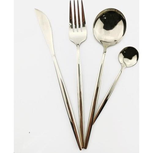 4Pcs/set Champagne Cutlery Set 304 Stainless Steel Dinnerware Set Gold Flatware Fork Knife Spoon Wedding Silverware Set Drop Shi
