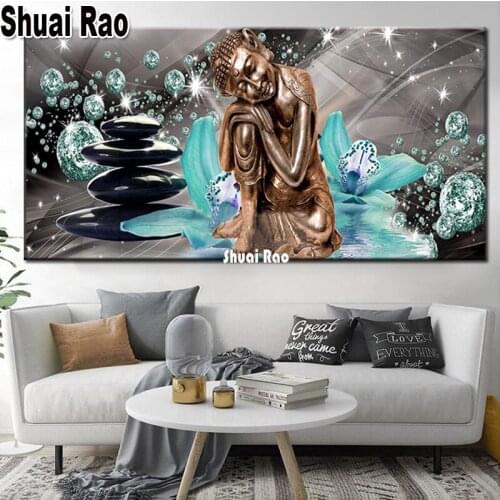 5D Diy Diamond Painting Full Drill Mosaic Green Lily Buddha Zen Stones Embroidery Cross Stitch large Size Entrance decoration