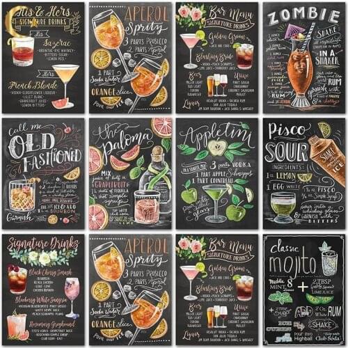 5D DIY Diamond Painting Blackboard Text Drink Bar Menu Full Square/Round Drill Diamond Embroidery Cross Stitch Mosaic Home Decor