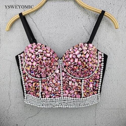 6 different Colors Women Colorful Diamond Tank Tops Unique Camisole Crop Tops Bustier Bra Tube Top Party Nightclub Performance