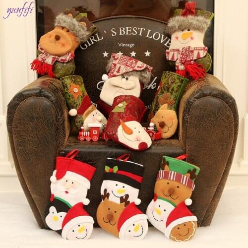9 styles Christmas Stocking Mini Sock Santa Claus Candy Gift Bag Xmas Tree Hanging Christmas Decorations For Home