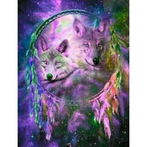 5D DIY Diamond Painting Indian wolf feather diamond Cross Stitch Rhinestone Mosaic Painting Decor Full square round Diamond art