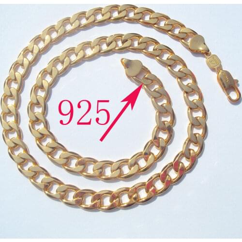 Amberta Stamp Yellow Solid Gold GF Link Chain Mens Curb Cuban Necklace 600*10mm Italy
