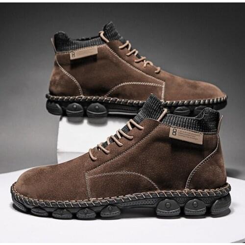 Brand Winter Men Boots Warm Plush Men Snow Boots Outdoor Comfortable Men Shoes Lace-Up Autumn Winter Mens Ankle Boots