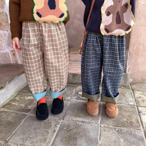 Wide Leg Pants Kids Girls Boys Trousers Full Plaid Spring Autumn Pant 2021 New Fashion Bottoms Outfits