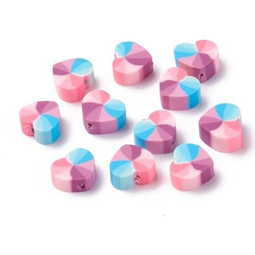 50pcs Polymer Clay Love Heart Beads Colorful for Fashion Jewelry Making Necklace Bracelet Accessories 11*10*5mm Hole 1.6mm