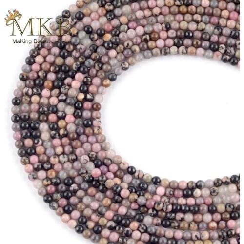 Natural Stone Black Lace Rhodonite Stone Round Beads For Jewelry Making 3mm Space Loose Beads Diy Bracelet Jewellery Strand 15"