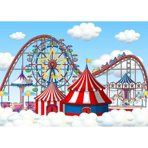 Circus Carnival Roller Coaster Photo Background Custom Backdrops for Baby Children Birthday Party Photoshoot Photography Props