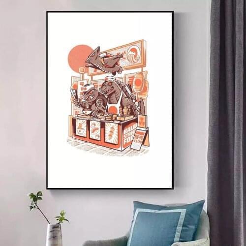Home Decor Wall Art KAIJU STREET FOOD Cute Cooking Canvas Painting Moon Print Posters Modular Picture Cuadros For Bedroom Frame