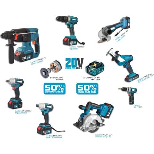 Good Quality 20V Cordless Brushless Tools Drills Angle Grinder Rotary Hammer Impact Drill And Wrench With Two Batteries Kit Set