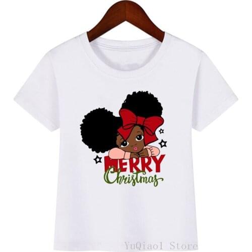 Cute Merry Christmas little african american black girl print baby kids tshirt winter basic tshirt children youth summer top