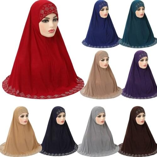 Large Khimar Hijab Muslim Women One Piece Amira Overhead Hijabs Turban Rhinestone Head Scarf Wrap Pull On Ready To Wear Niqab