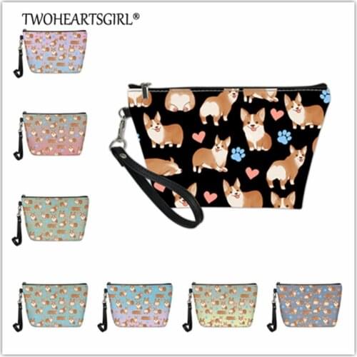 Kawaii Makeup Bags Women Cosmetic Bag Toiletry Bag Corgi Printing Handbag for Travel Zipper Purse Small Cosmetics Make Up Bags