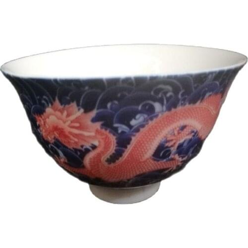 Chinese old porcelain Pastel blue and white porcelain bowl Panlong bowl