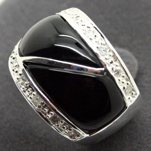 Free shipping 22X16mm Natural Black Solid 925 Silver Ring Size 7/8/9/10