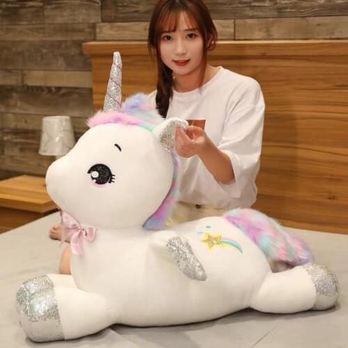 Cute Giant Unicorn Plush Toys Stuffed Animal Horse Pillow For Girl Sequin Horn Soft Doll Toy Home Bed Decor Lover Birthday Gift