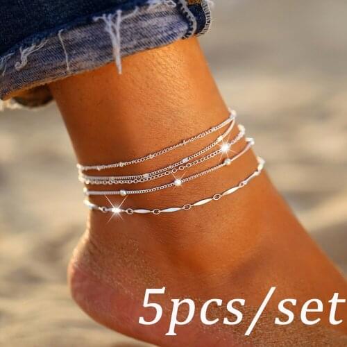 Boho Style Multilayer Adjustable Anklets Heart Pendant Handcuffs Girl Beach Foot Chain Bracelet Women Accessories Jewelry Gift