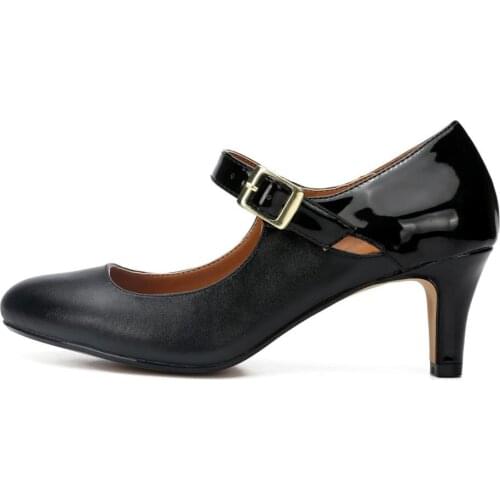 Plus Size 48 Fashion Mary Janes Pumps Shoes Women Casual Med Heels Wedding Party Office Shoes Ankle Straps Sexy Women Heels