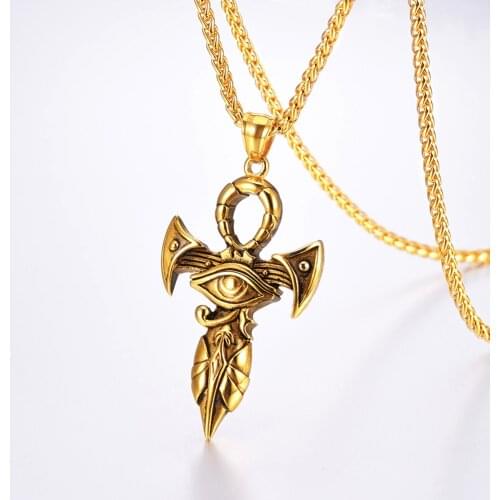 Mens Necklace Egyptian Eye of Horus Pendant Chain Gold Color Wedjat Eye Choker