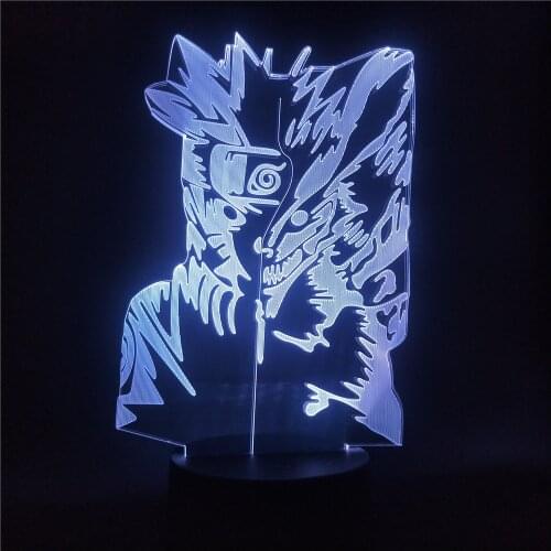 Naruto Figure Uzumaki Naruto and Kurama LED 3d Light 7 /16Colors Change LED Night Light Decorative Lamp for Bedroom Home Xmas