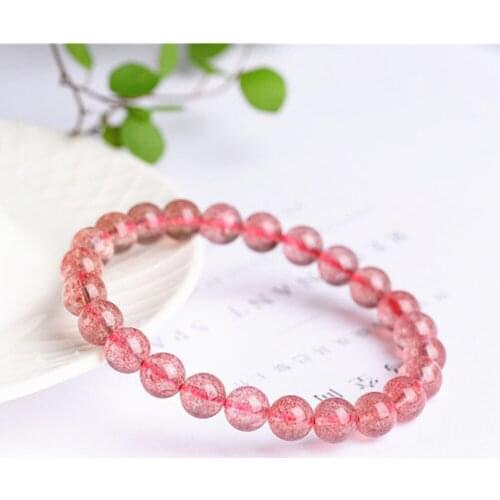 Grade AAA Natural Pink Strawberry Quartz Beaded Bracelet 7mm 8mm 9mm 10mm Round Bead Bangle Stretch Prayer Bracelet BR045