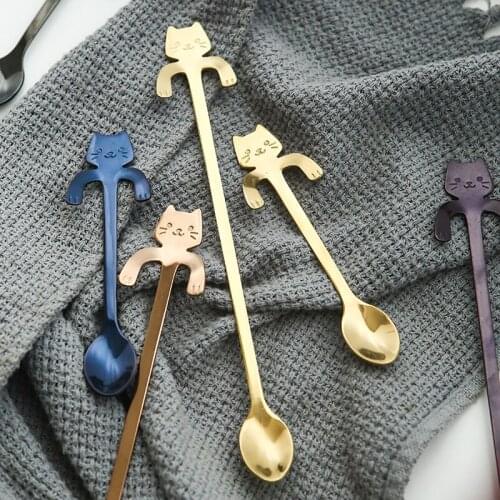 Stainless steel kitten stirring spoon Dormitory household long handle spoon Cup spoon Soup spoon Dessert spoon Ice cream spoon