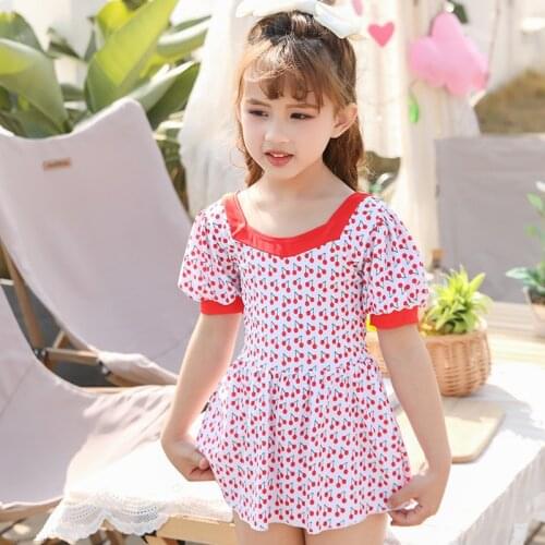 2021 New Girls Skirt-style One-piece Swimsuit Sweet Kids Print Swimwear Hot Spring Youth Childrens Beach Bathing Suits Dress