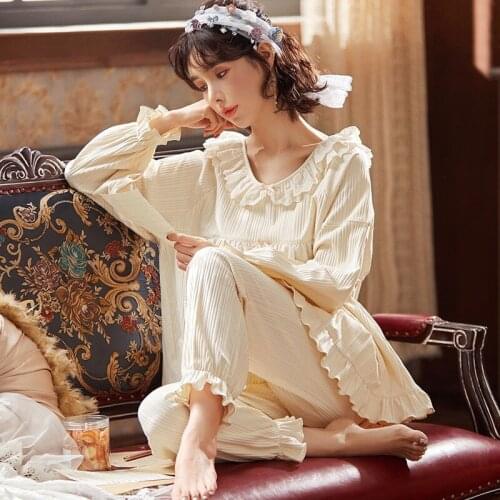 Autumn Womens Pajamas Cotton Princess Home Wear Long Sleeve Thick Girl Sleepwear High Quality Fashion Women Comfortable Pajamas