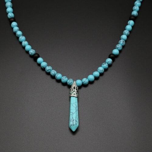 Natural Turquoise Braided Necklace Chakra Spirit Organ Pendulum Power Stone 6 Prism Pendant Necklace