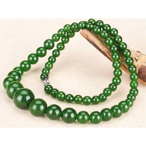 Green Jade Beads Necklace Natural Chinese Jadeite Charm Jewelry Fashion Amulet Gifts for Women Her