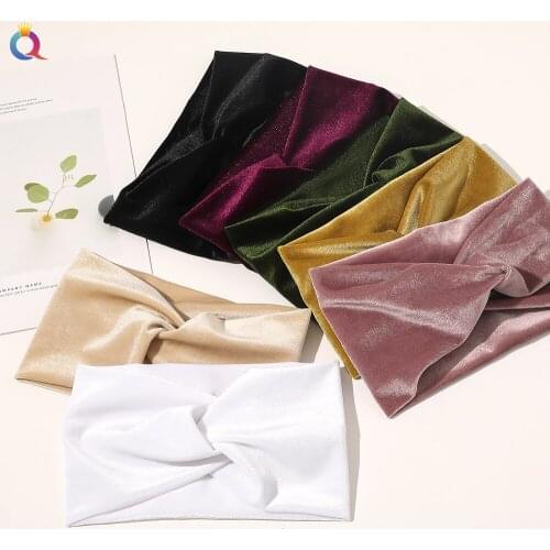 Gold Velvet Stretch Womens Ring Hair Elastic Band Fashion Retro Cross Headband Sports Yoga Bandage Headwear Hair Accessories