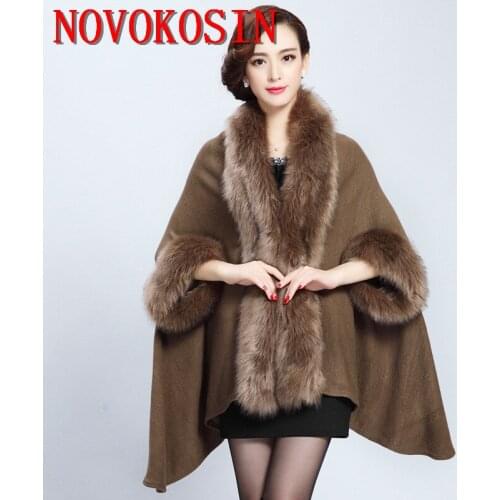 SC38 2018 New Fashion Faux Fur Cardigan Patchwork Short Sleeves Thick Pashmina Black Knitted Loose Winter Autumn Coat
