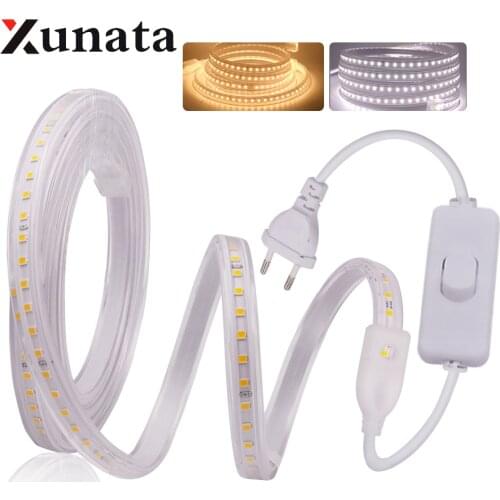 LED Strip 220V 240V EU + Switch Waterproof 120LEDs/m Outdoor Engineering Lamp White/Warm White Flexible 2835 LED Light